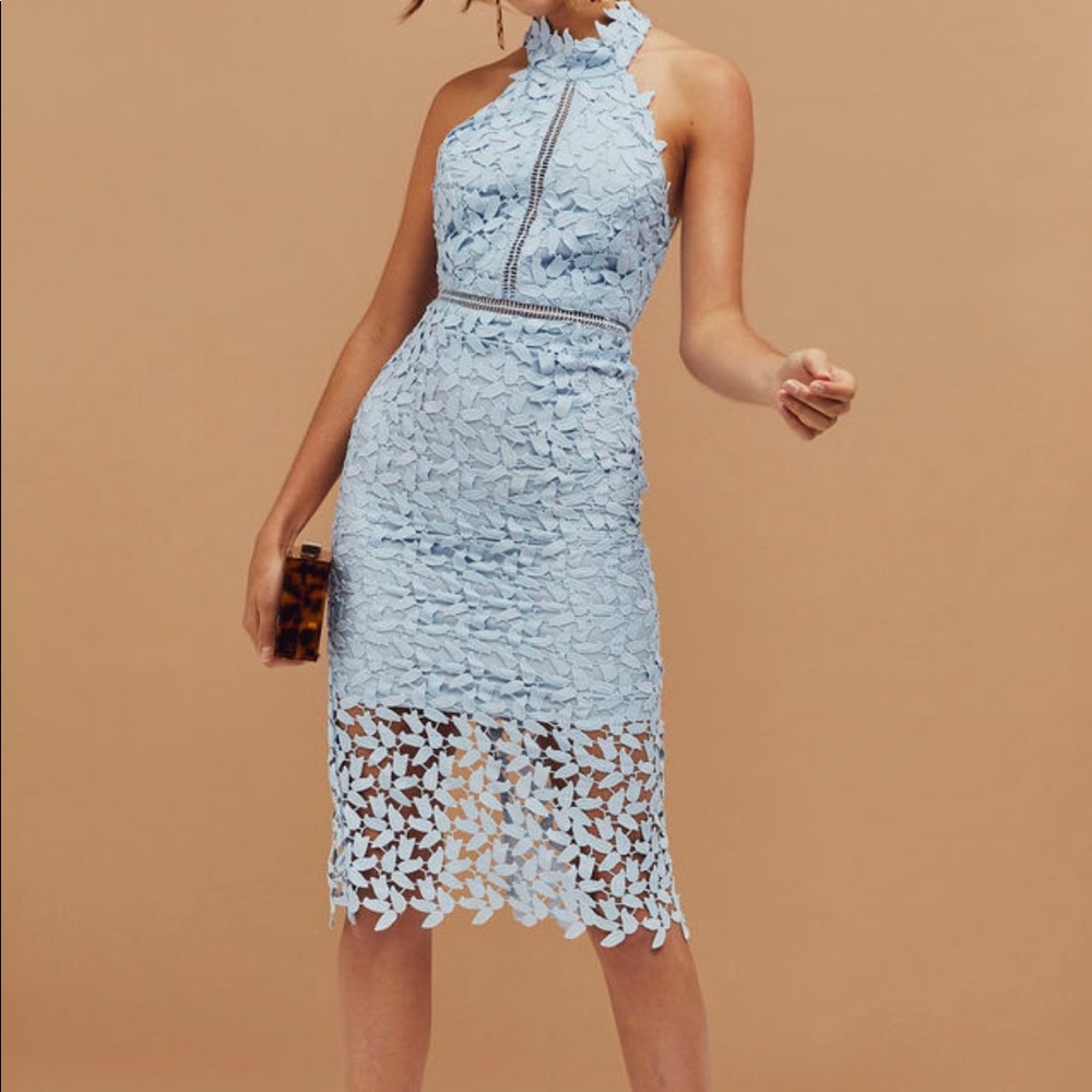 🩵Dusty Blue Lace Overlay Halter Dress🩵